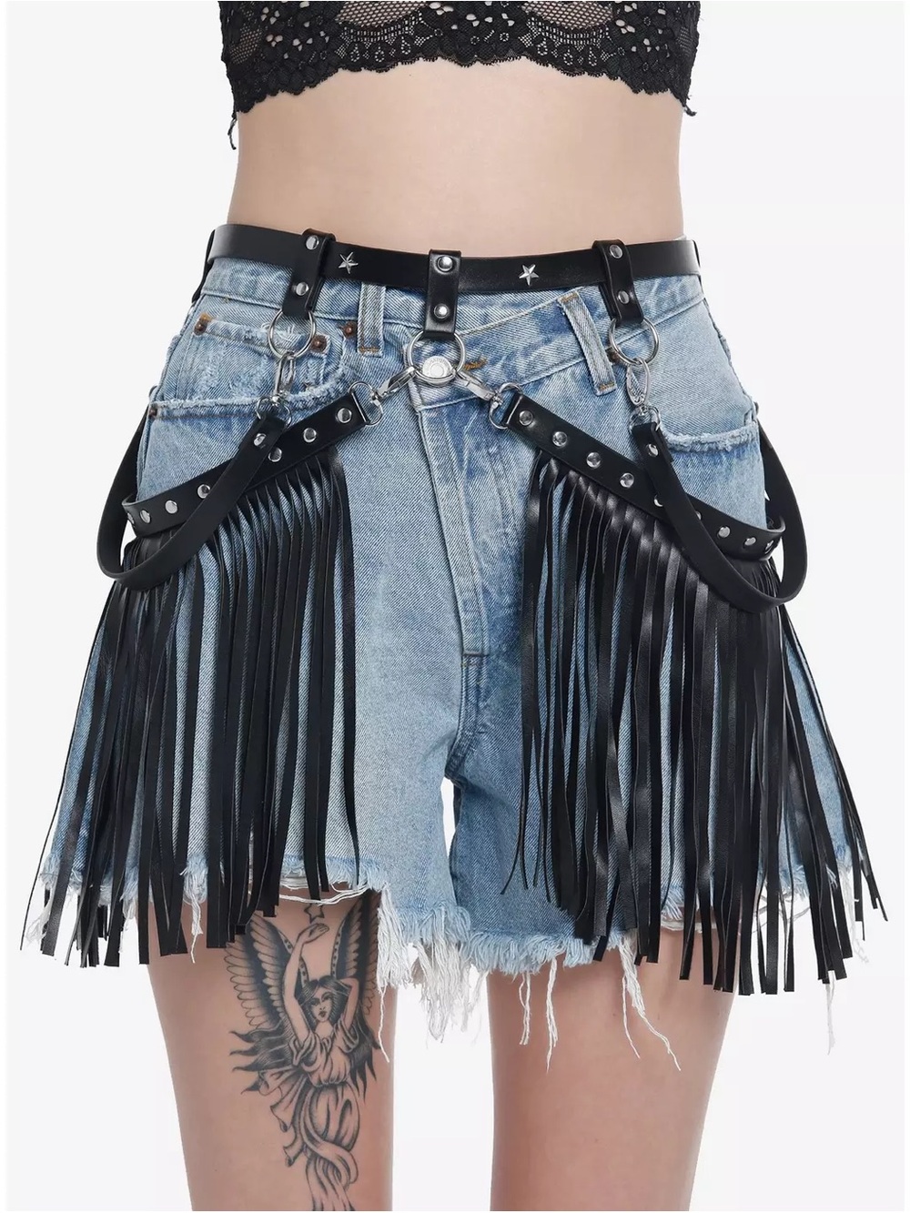NWOT Star Faux Vegan Leather Western Side Fringe Tassel Belt Hip Harness